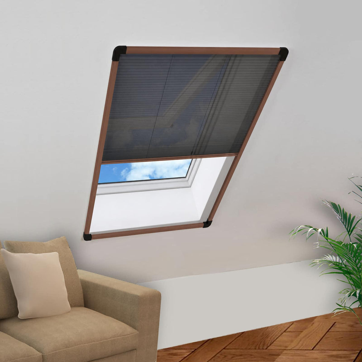 148655 vidaXL Plisse Insect Screen for Windows Aluminium Brown 80x120 cm