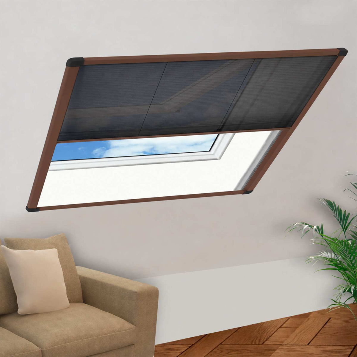 148656 vidaXL Plisse Insect Screen for Windows Aluminium Brown 120x120 cm