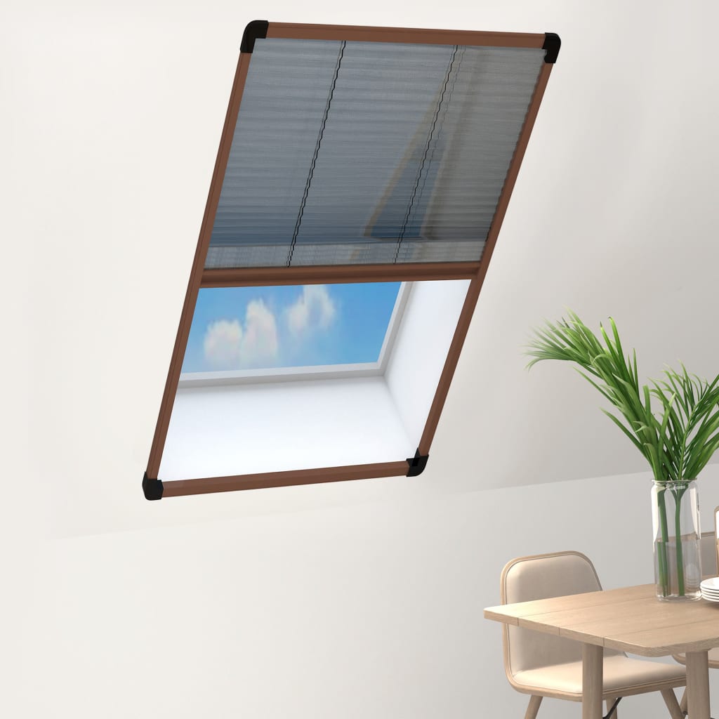 Plisse Insect Screen for Windows Aluminium Brown 80x160 cm