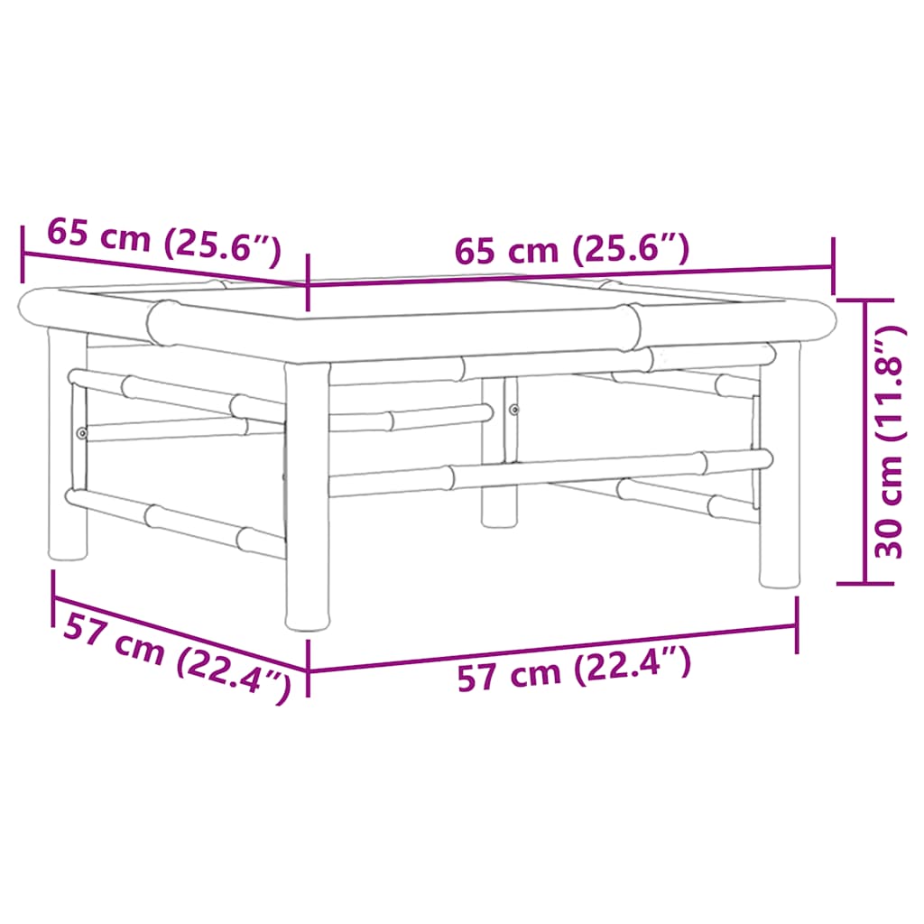 Garden Table | Natural Bamboo | Bamboo | 65 x 65 x 30 cm | Lightweight