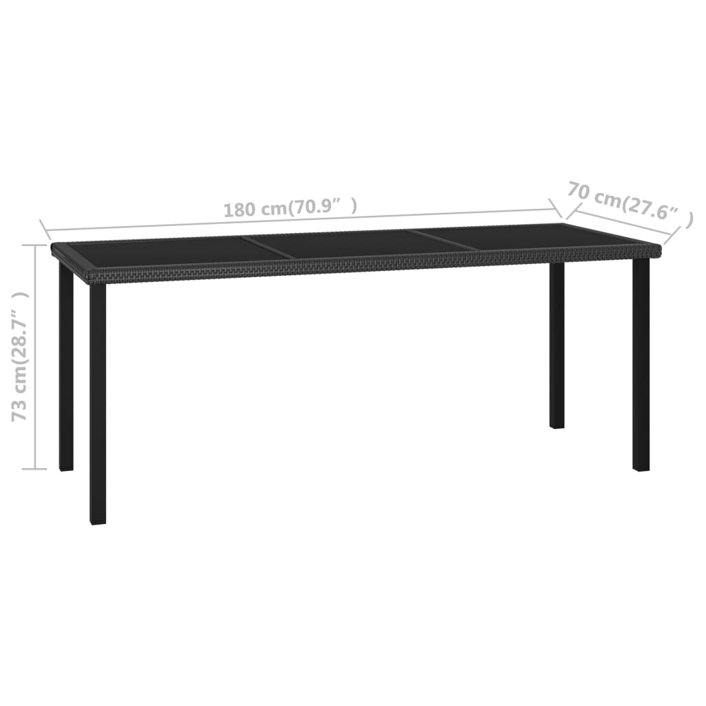 vidaXL Garden Dining Table Black 180x70x73 cm Poly Rattan