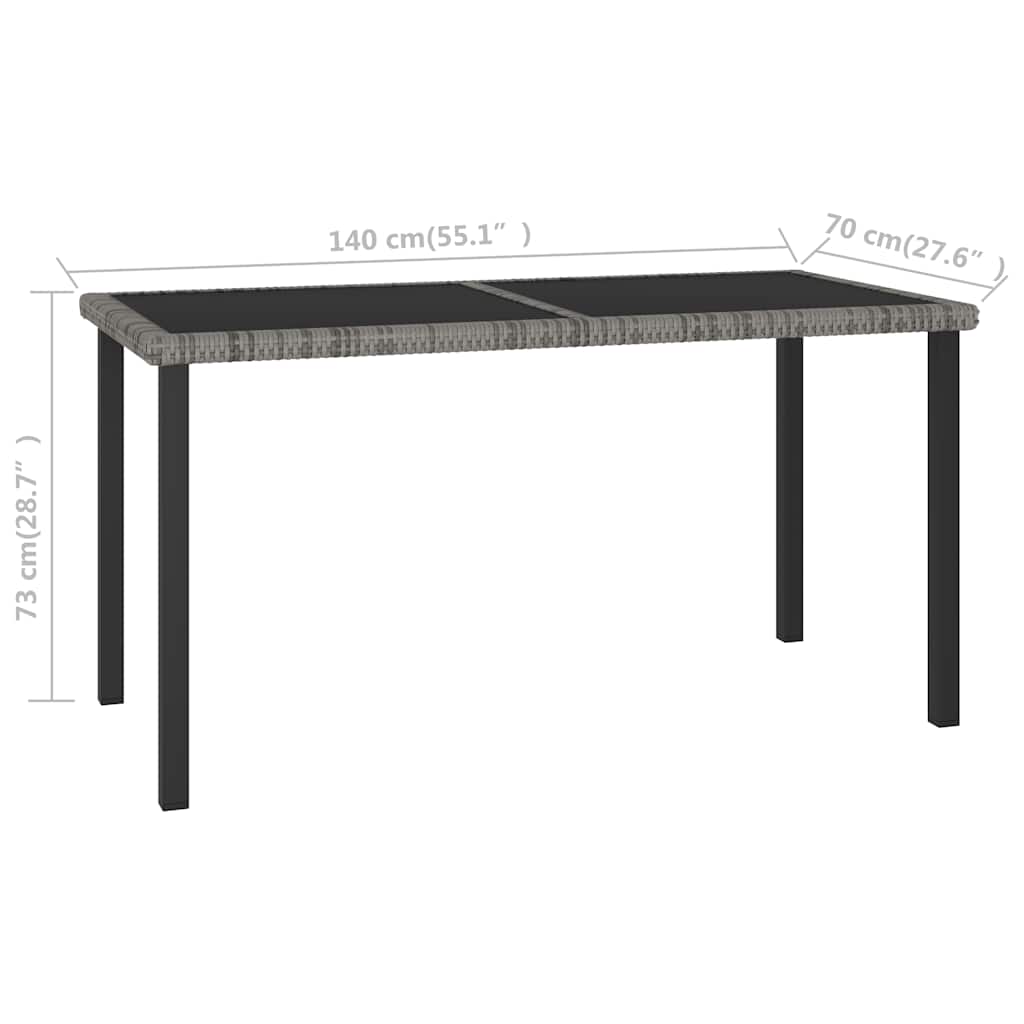 315118 vidaXL Garden Dining Table Grey 140x70x73 cm Poly Rattan