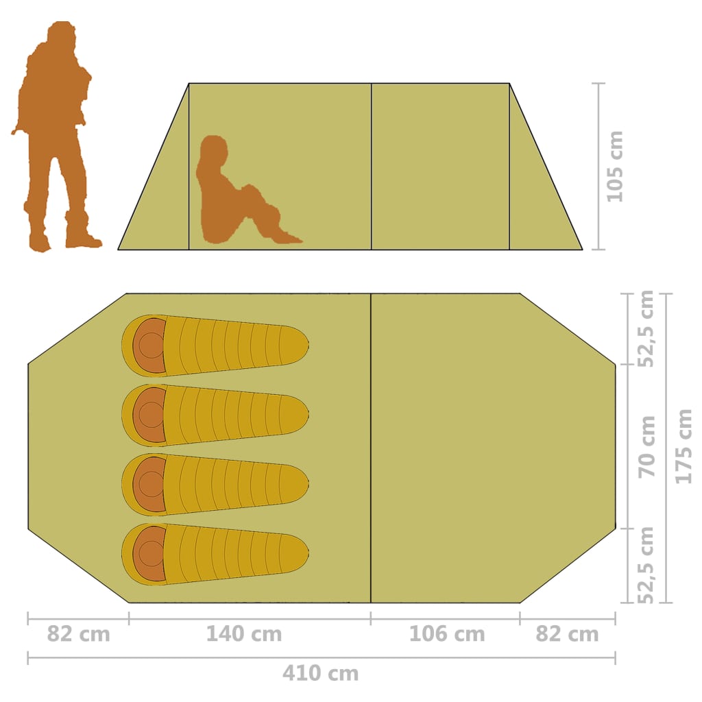 vidaXL Camping Tent 4 Persons Grey and Orange