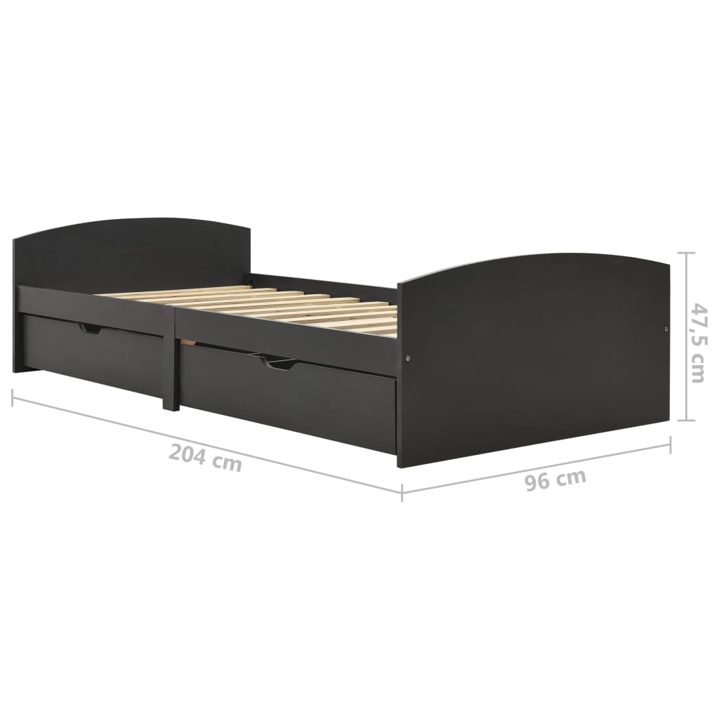 vidaXL Bed Frame with 2 Drawers without Mattress Grey 90x200 cm