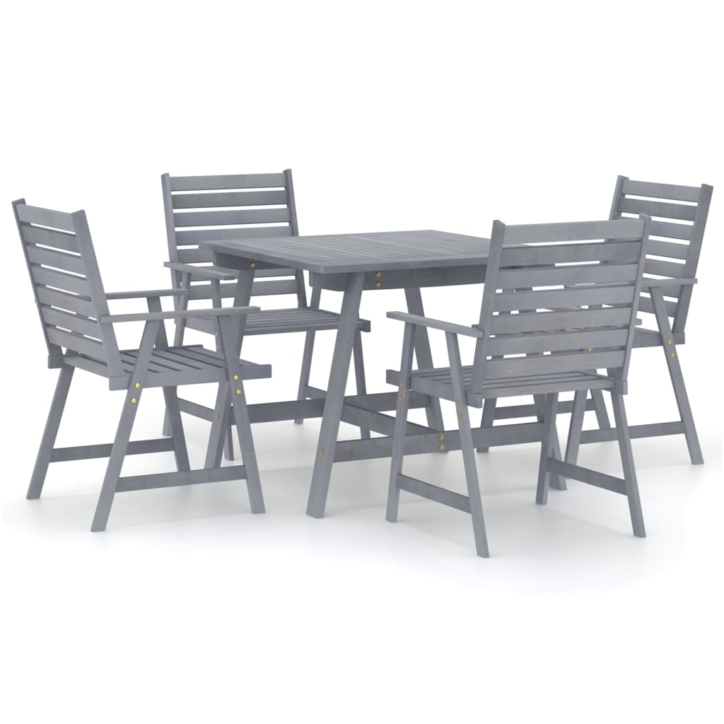 vidaXL 5 Piece Garden Dining Set Grey Solid Acacia Wood