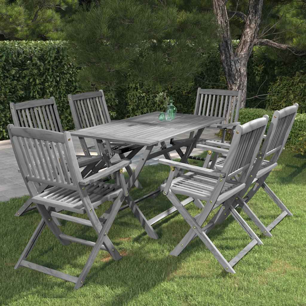 7 Piece Garden Dining Set Solid Acacia Wood Grey