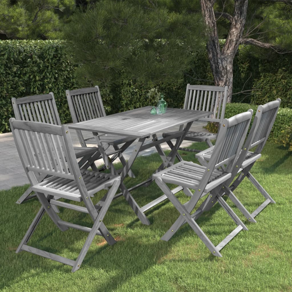 Garden Dining Set | Grey | Solid acacia wood | Medium | Foldable