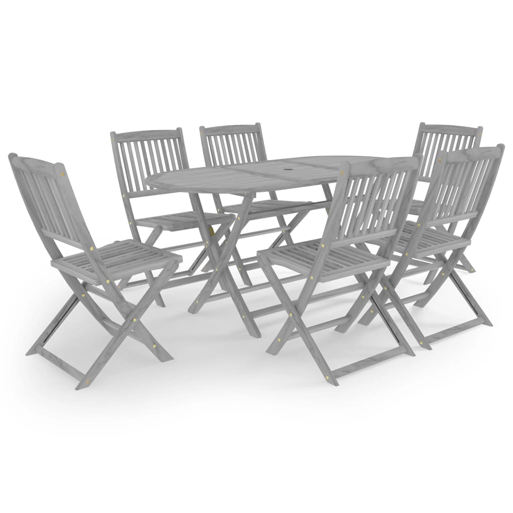 vidaXL 7 Piece Garden Dining Set Solid Acacia Wood Grey