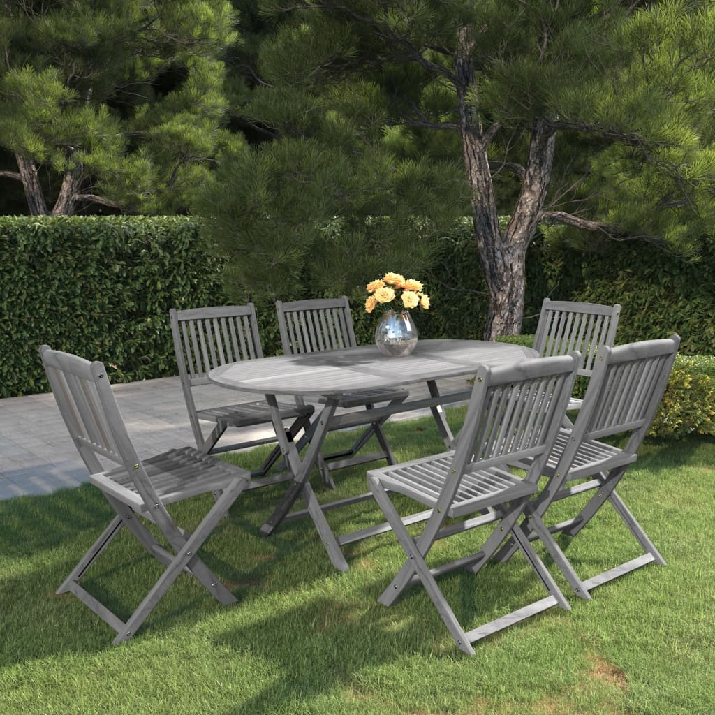 vidaXL 7 Piece Garden Dining Set Solid Acacia Wood Grey