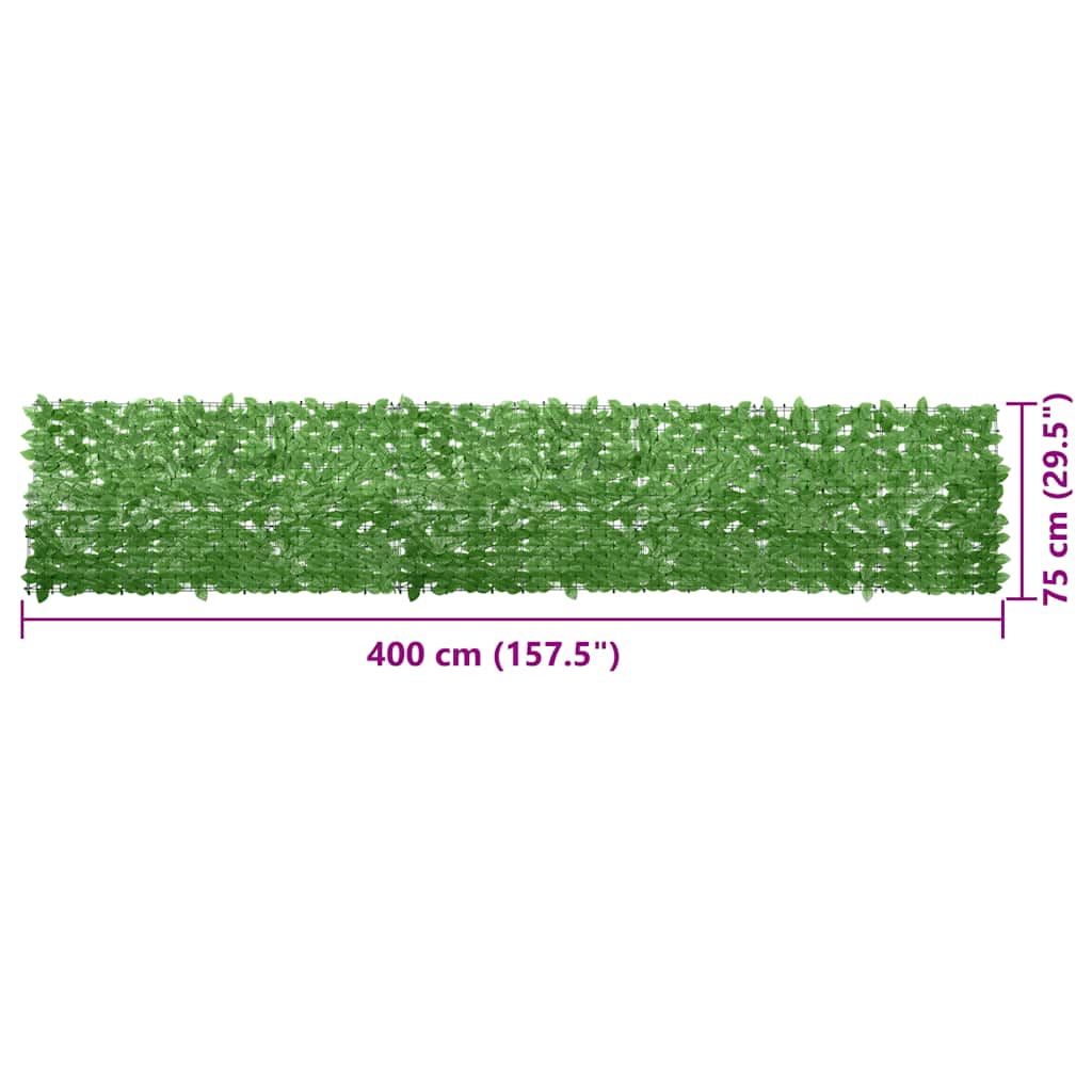 315496 vidaXL Balcony Screen with Green Leaves 400x75cm