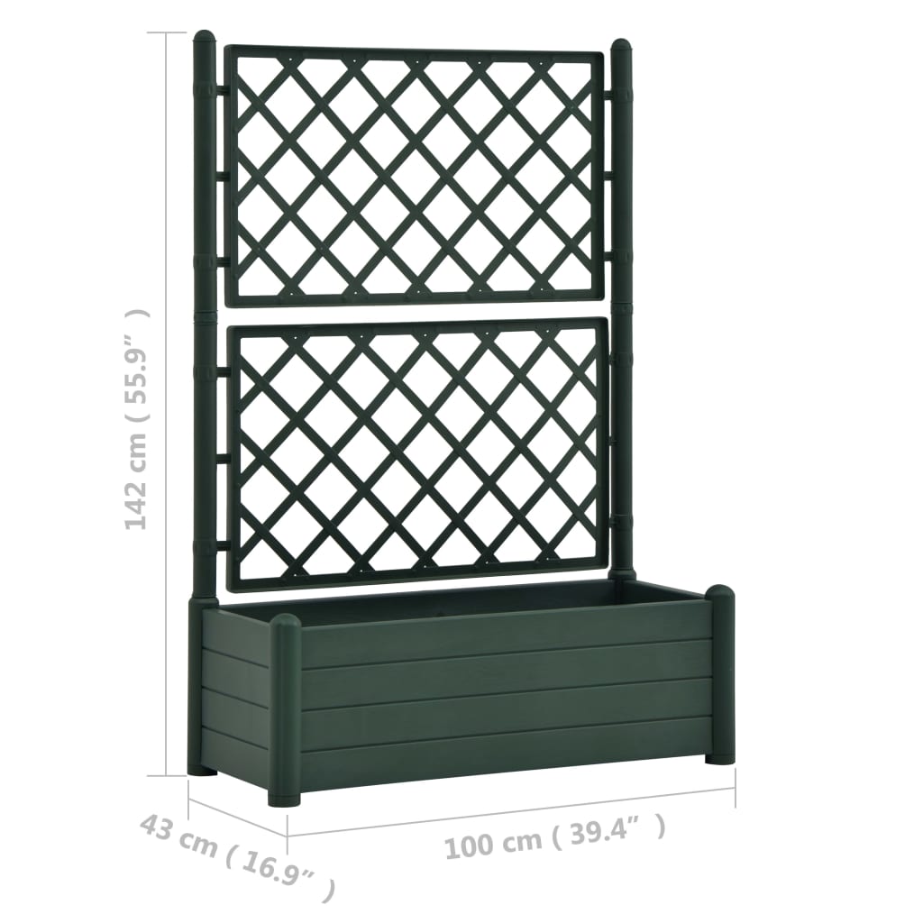 vidaXL Garden Planter with Trellis 100x43x142 cm PP Green