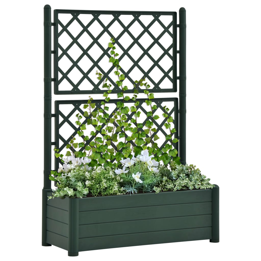 vidaXL Garden Planter with Trellis 100x43x142 cm PP Green