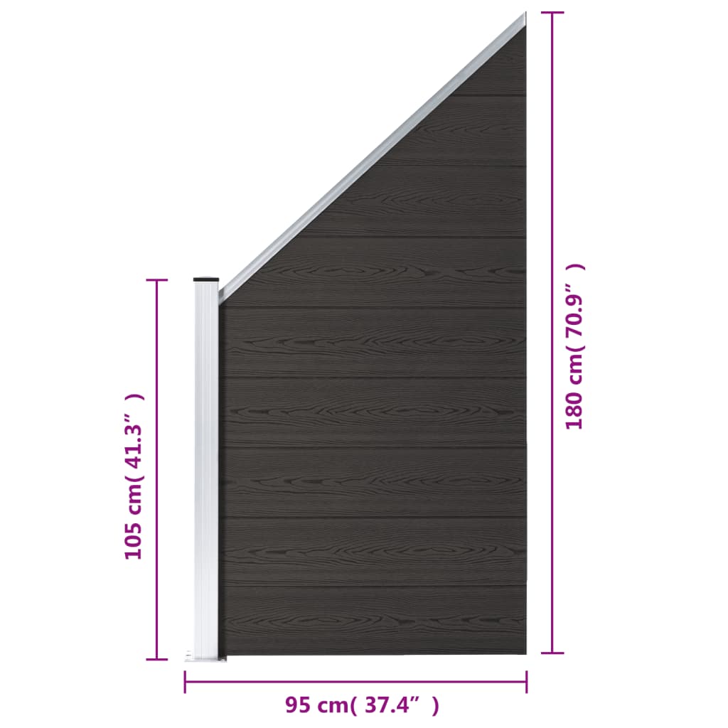 vidaXL Fence Panel WPC 95x(105-180) cm Black