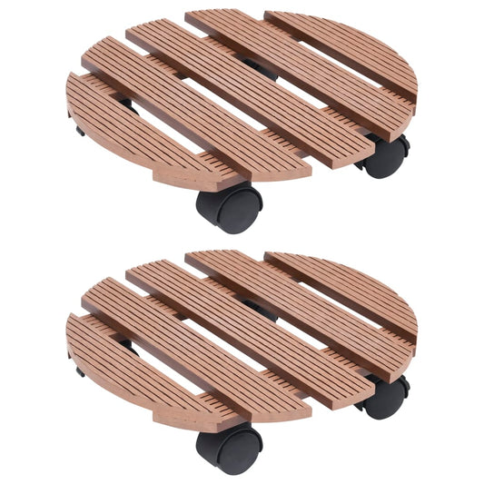 vidaXL Plant Trolleys 2 pcs Brown Ø30x7.5 cm WPC