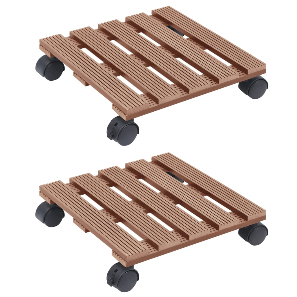 vidaXL Plant Trolleys 2 pcs Brown 30x30x7.5 cm WPC
