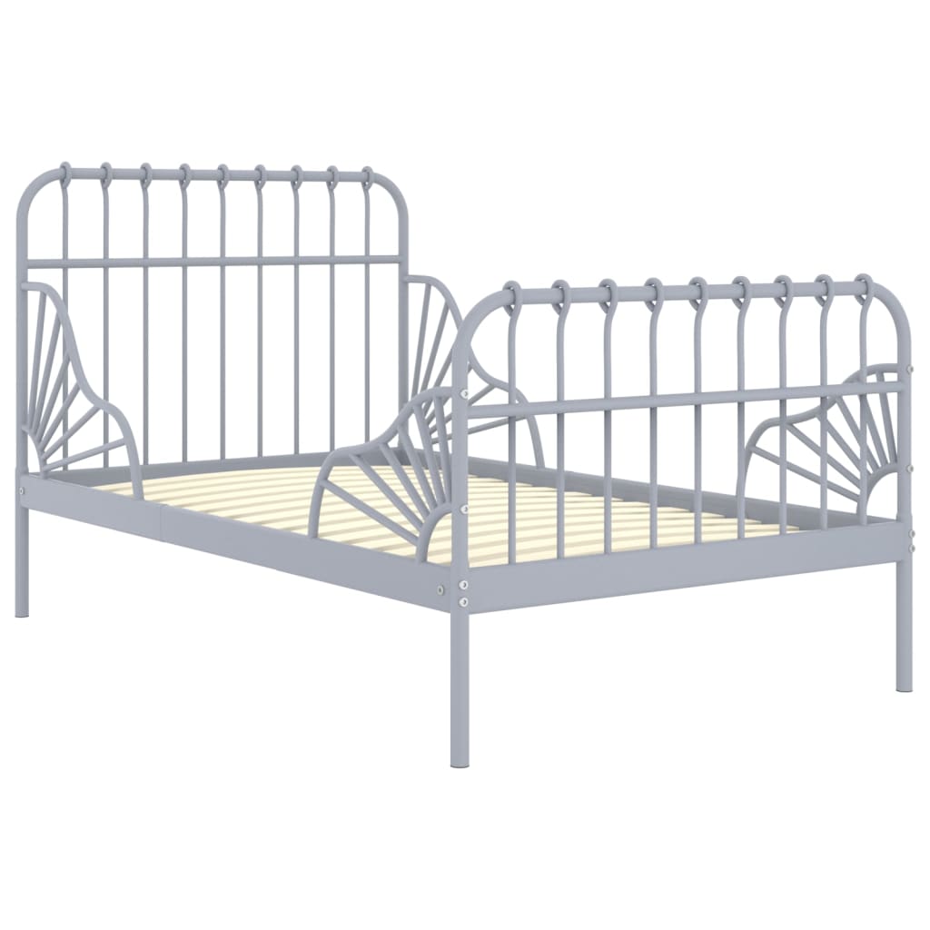 Extendable Bed Frame without Mattress Grey Metal 80x130/200 cm