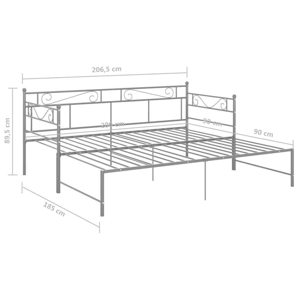 vidaXL Pull-out Sofa Bed Frame without Mattress Grey Metal 90x200 cm