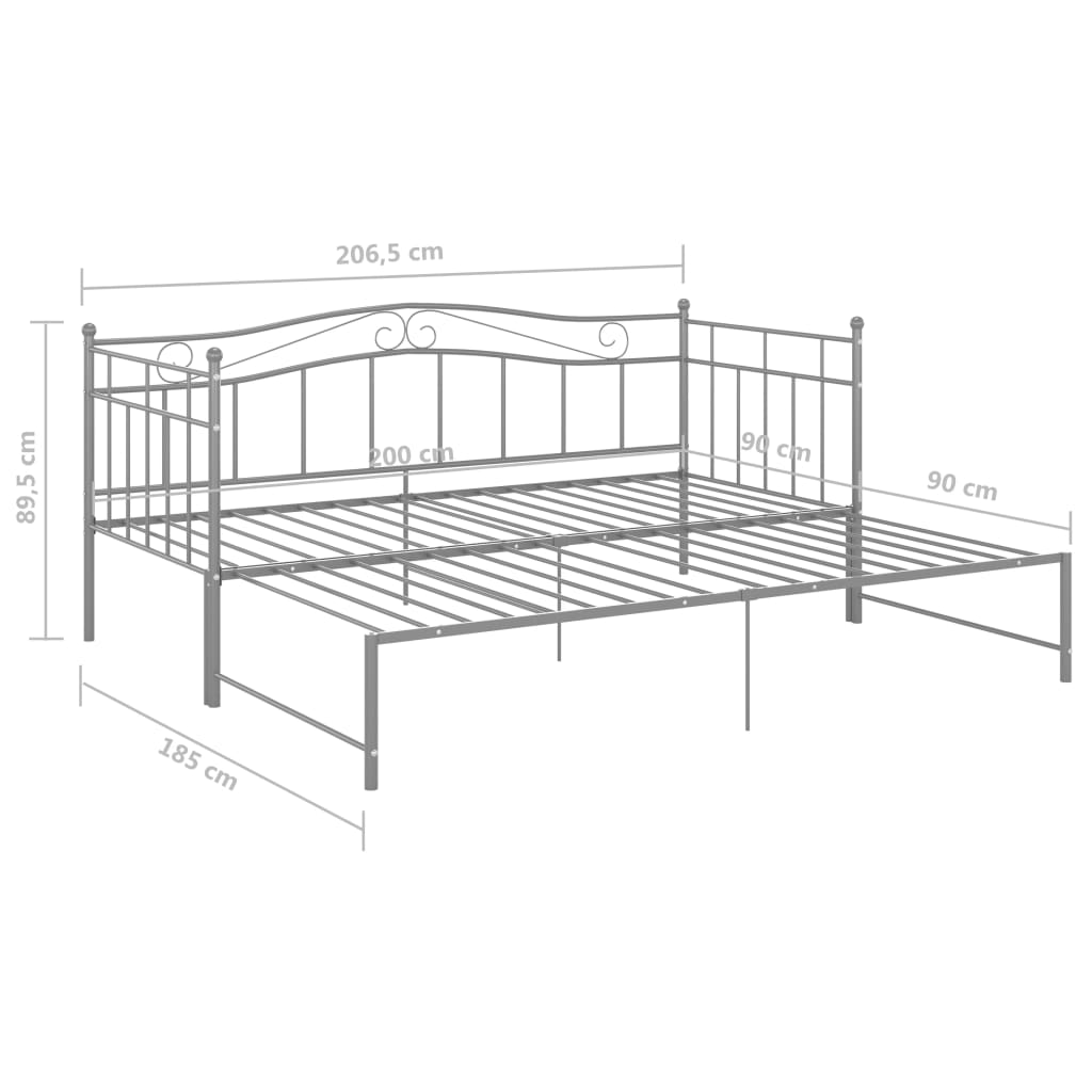 vidaXL Pull-out Sofa Bed Frame without Mattress Grey Metal 90x200 cm