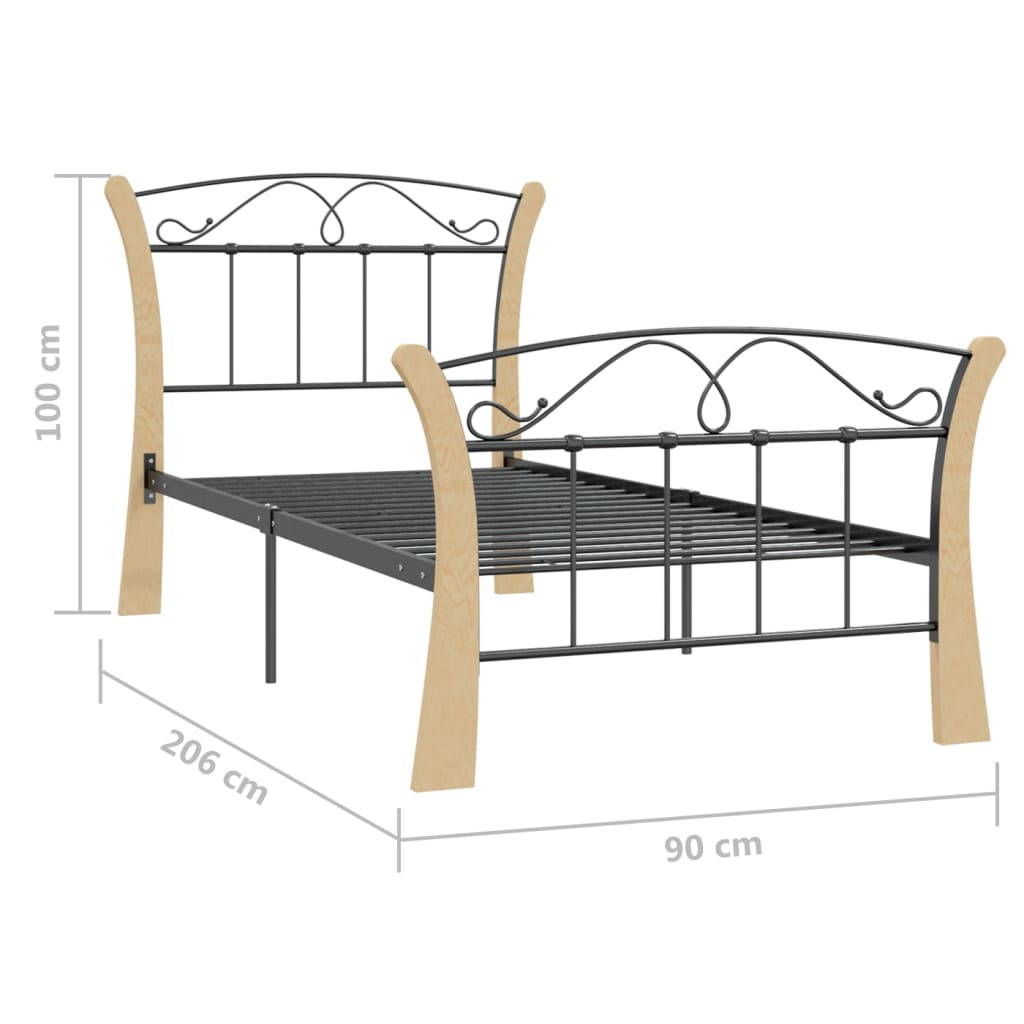 vidaXL Bed Frame without Mattress Black Metal 90x200 cm