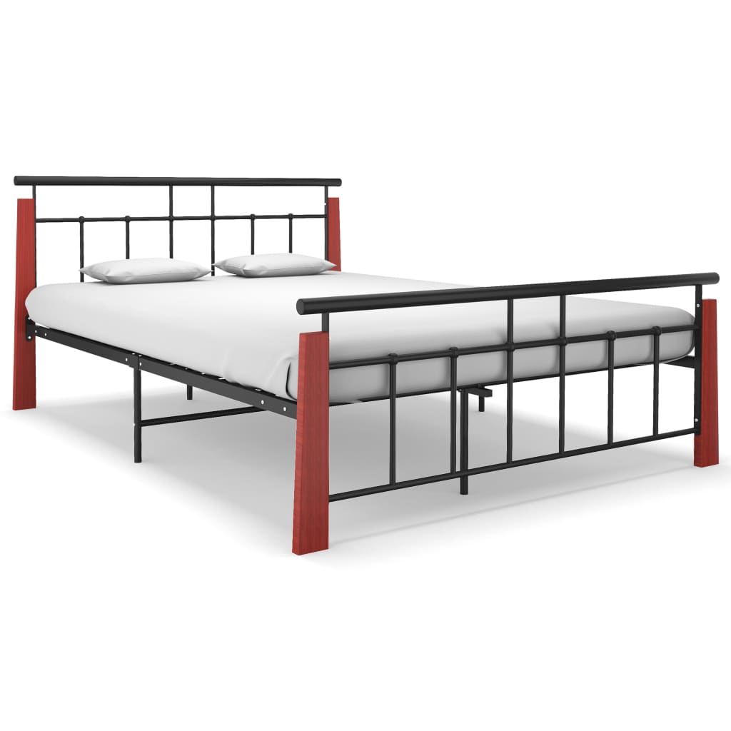 vidaXL Bed Frame without Mattress Metal  and Solid Oak Wood 140x200 cm