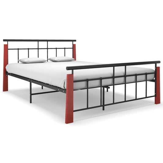 vidaXL Bed Frame without Mattress Metal  and Solid Oak Wood 140x200 cm