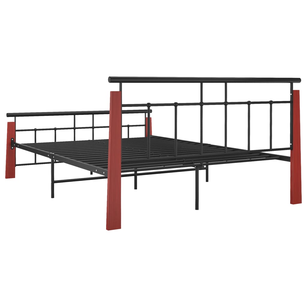 vidaXL Bed Frame without Mattress Metal  and Solid Oak Wood 140x200 cm