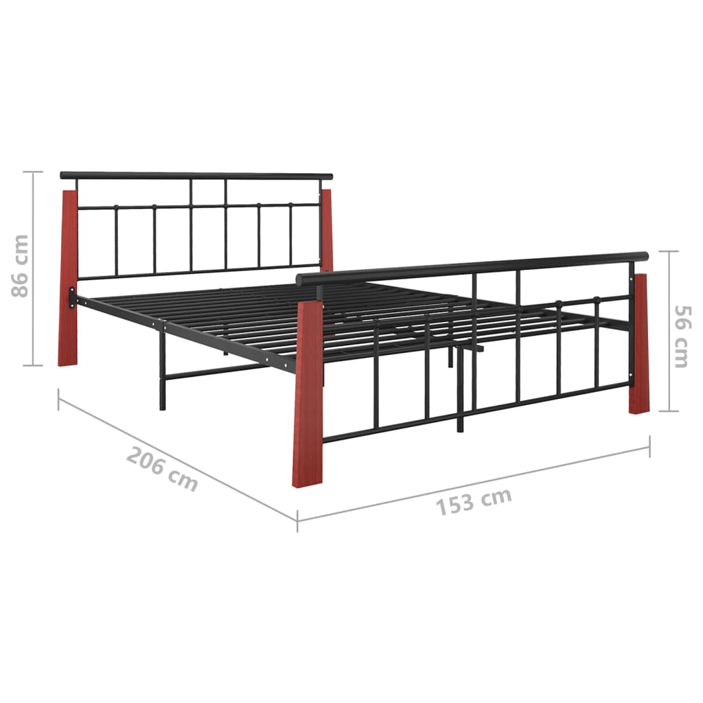 vidaXL Bed Frame without Mattress Metal  and Solid Oak Wood 140x200 cm