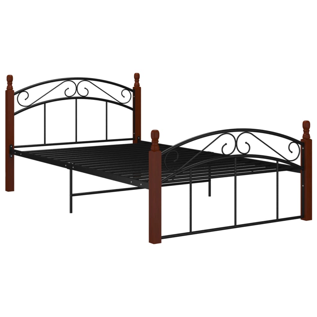 Bed Frame | Black and natural | Powder-coated metal, solid oak wood