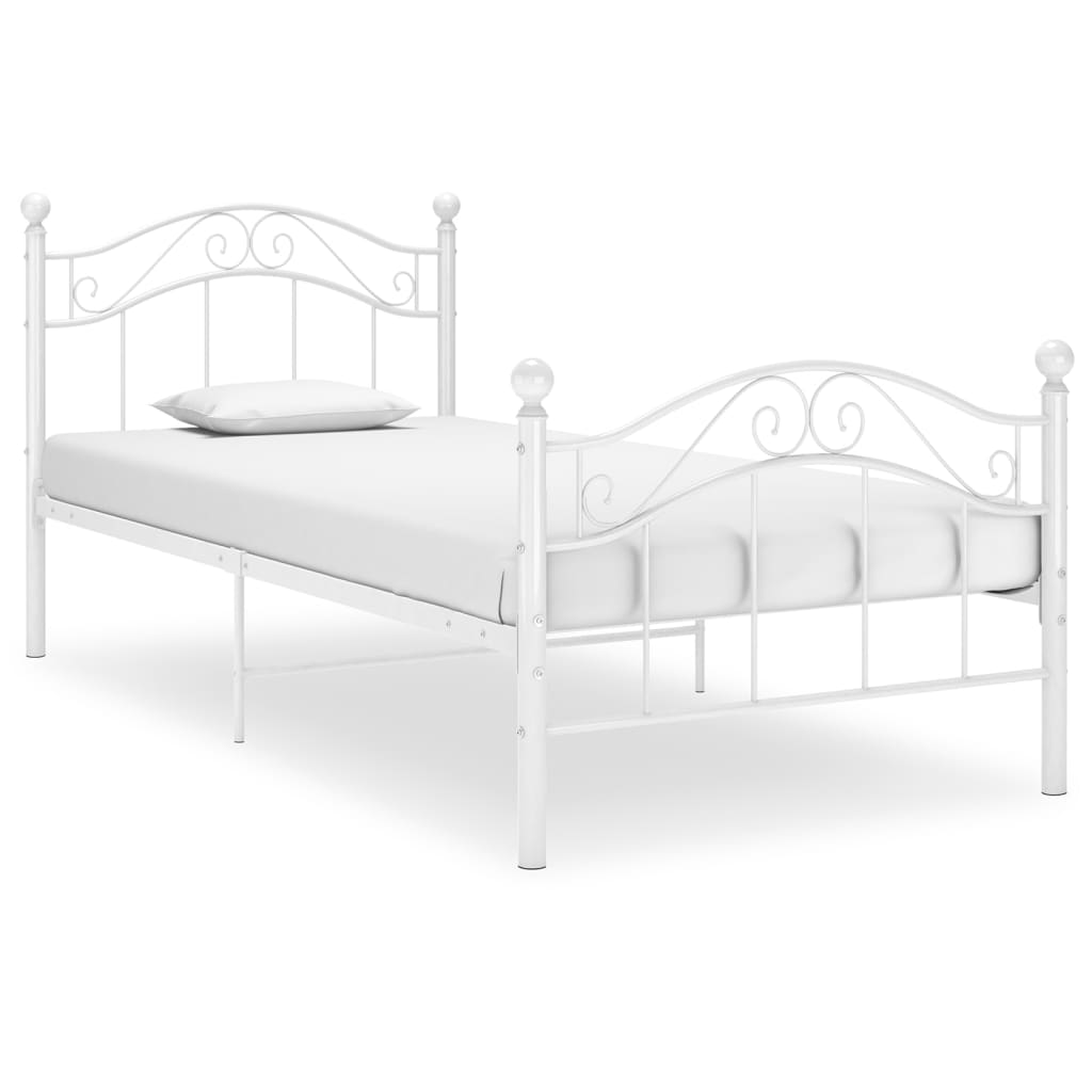 Bed Frame | White | Powder-coated metal | Single | Durable | Bed Frame