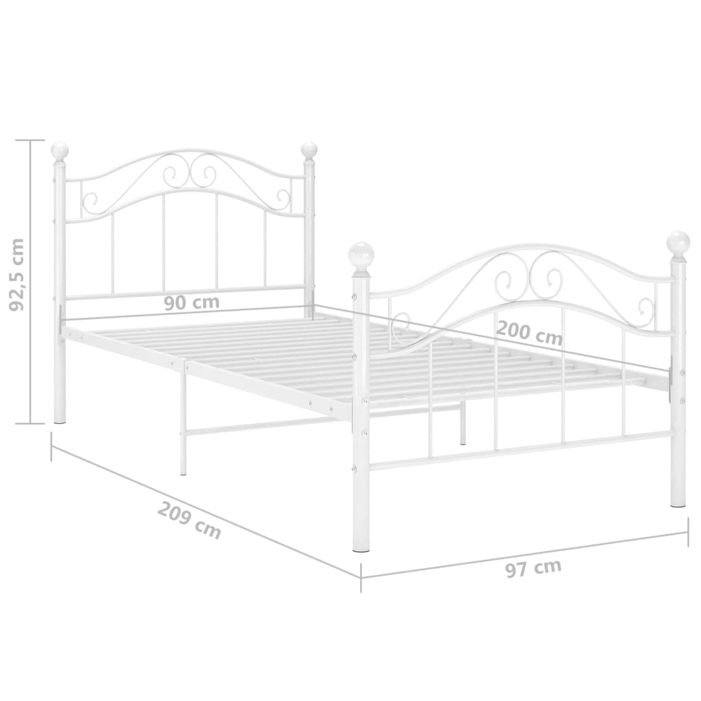 Bed Frame | White | Powder-coated metal | Single | Durable | Bed Frame