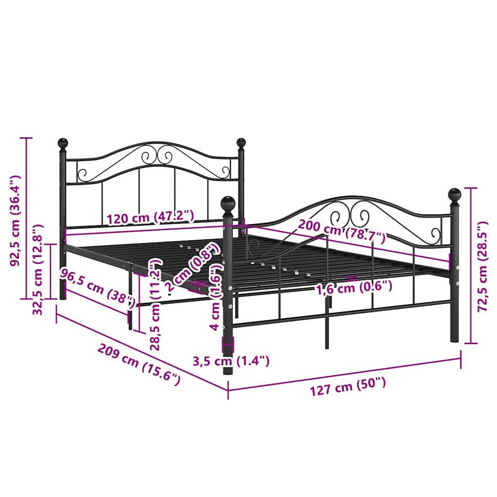 Bed Frame | Black | Powder-coated metal | 120x200 cm | Bed Frame