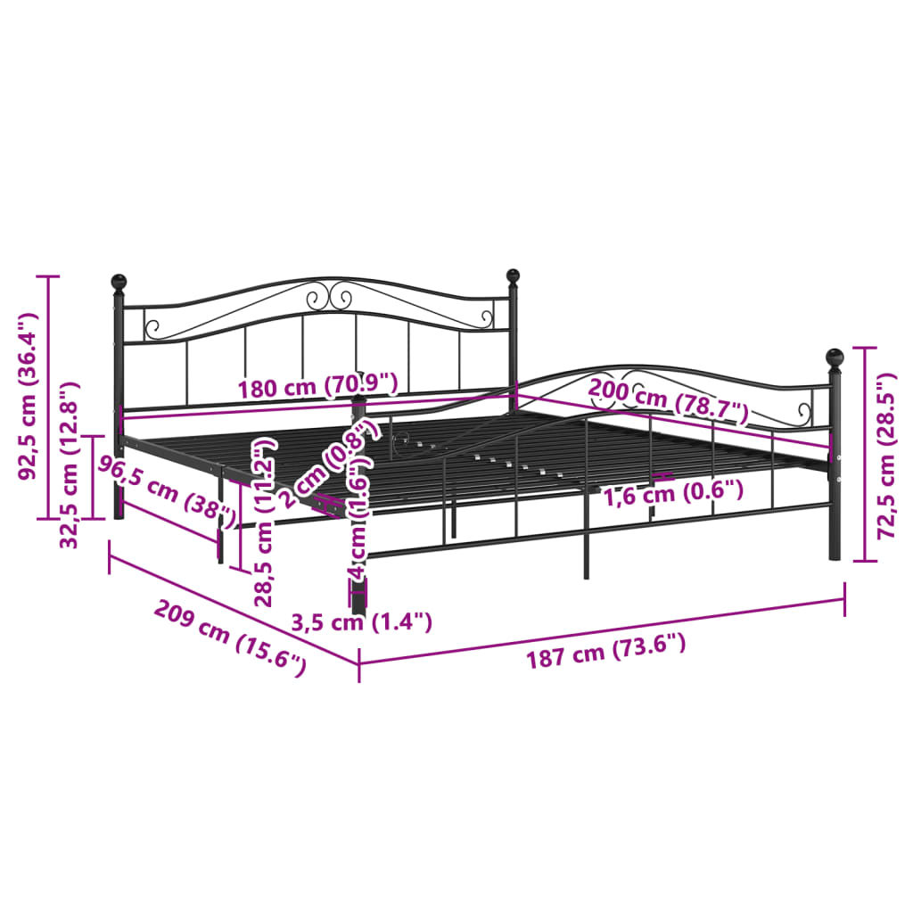 Bed Frame | Black | Powder-coated metal | Super King | Durable
