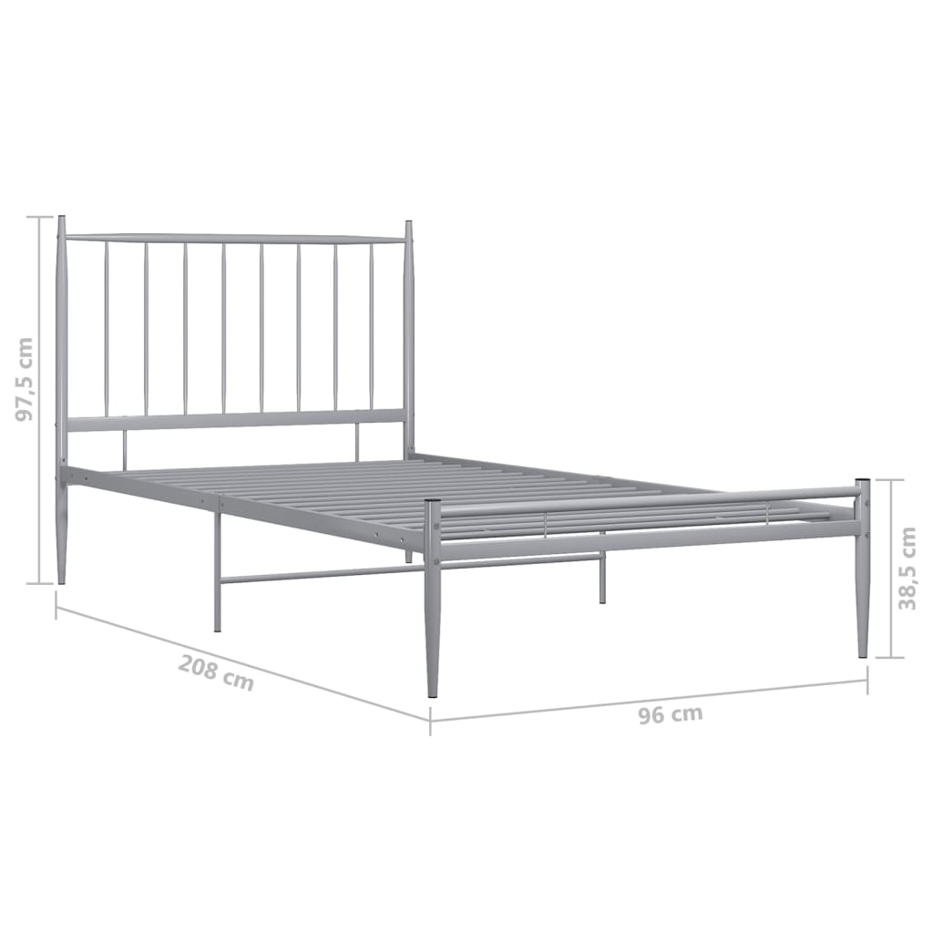 vidaXL Bed Frame without Mattress Grey Metal 90x200 cm