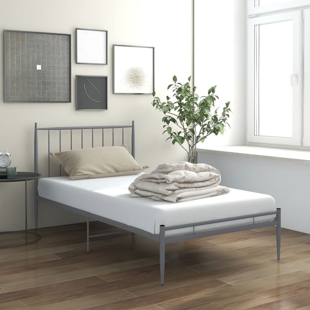 vidaXL Bed Frame without Mattress Grey Metal 90x200 cm