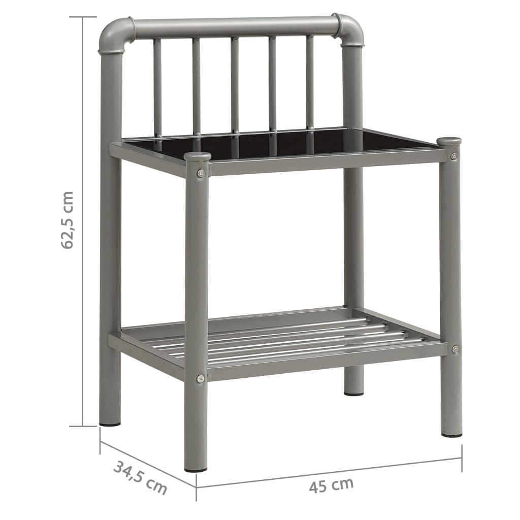 Bedside Cabinets 2 pcs Grey and Black Metal and Glass
