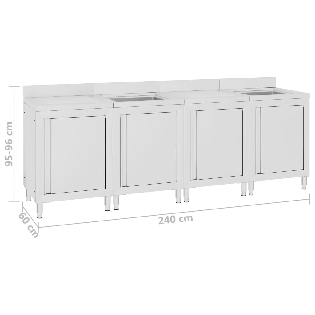 vidaXL Commercial Kitchen Sink Cabinet 240x60x96 cm Stainless Steel