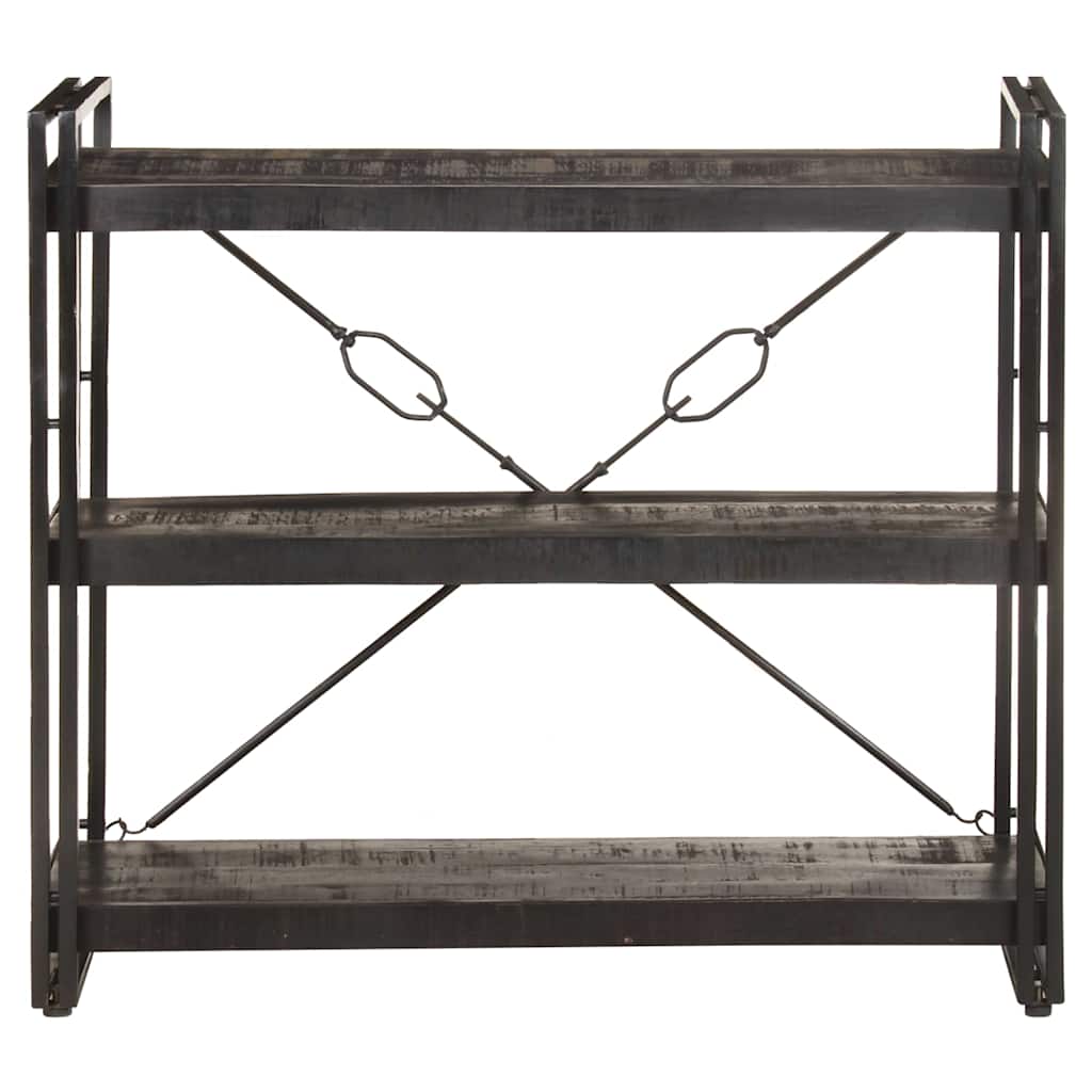 3-Tier Bookcase Black 90x30x80 cm Solid Mango Wood