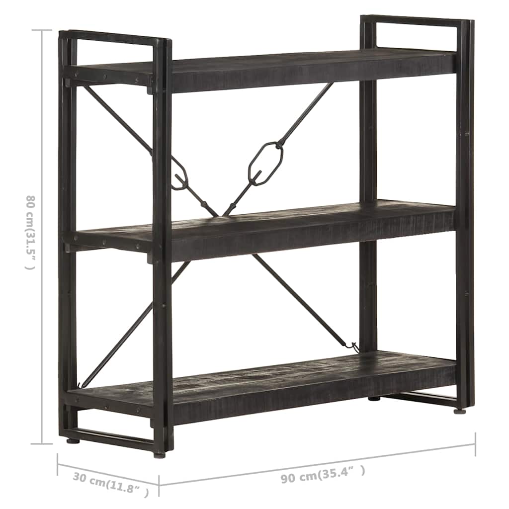 3-Tier Bookcase Black 90x30x80 cm Solid Mango Wood