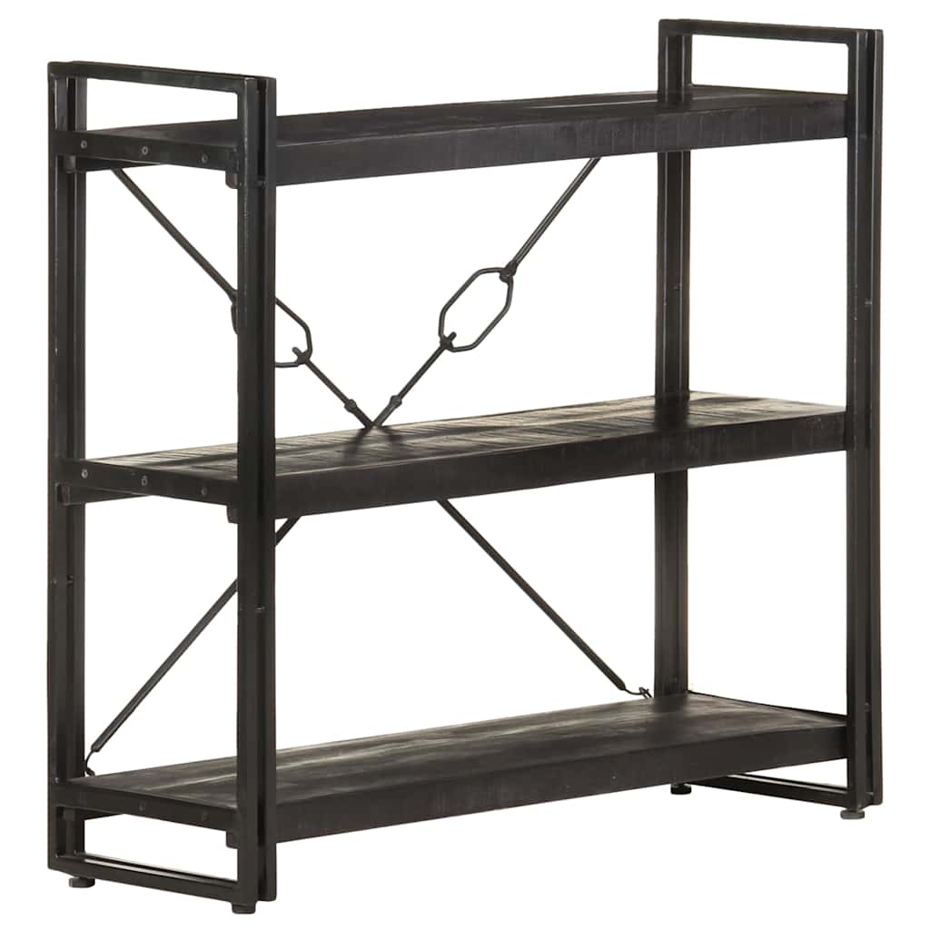 3-Tier Bookcase Black 90x30x80 cm Solid Mango Wood