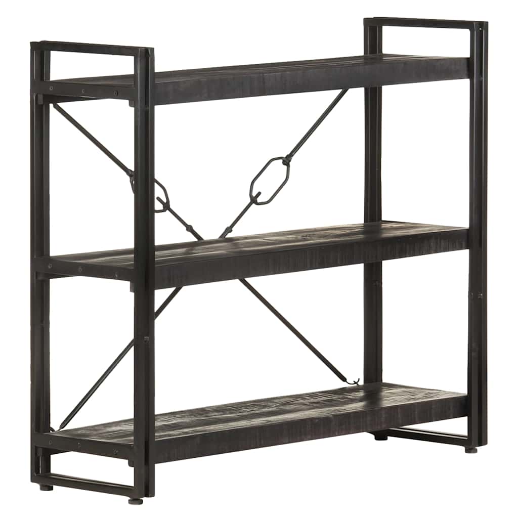 3-Tier Bookcase Black 90x30x80 cm Solid Mango Wood