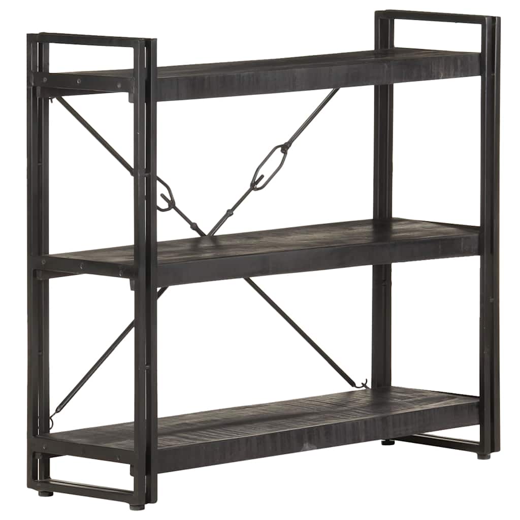 3-Tier Bookcase Black 90x30x80 cm Solid Mango Wood