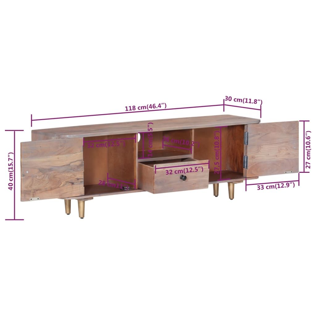 vidaXL TV Cabinet 118x30x40 cm Solid Acacia Wood