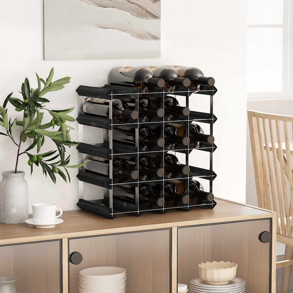 Wine Rack for 20 Bottles Black Solid Pine Wood