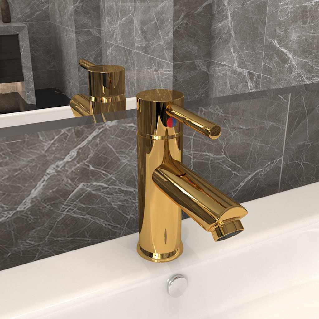 149067 vidaXL Bathroom Basin Faucet Gold 130x176 mm