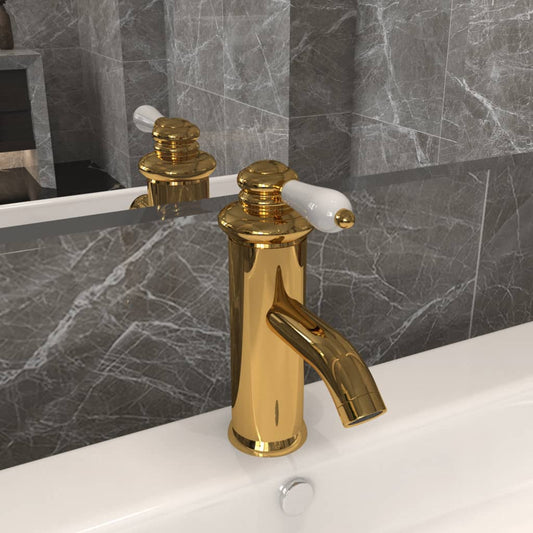 149072 vidaXL Bathroom Basin Faucet Gold 130x180 mm