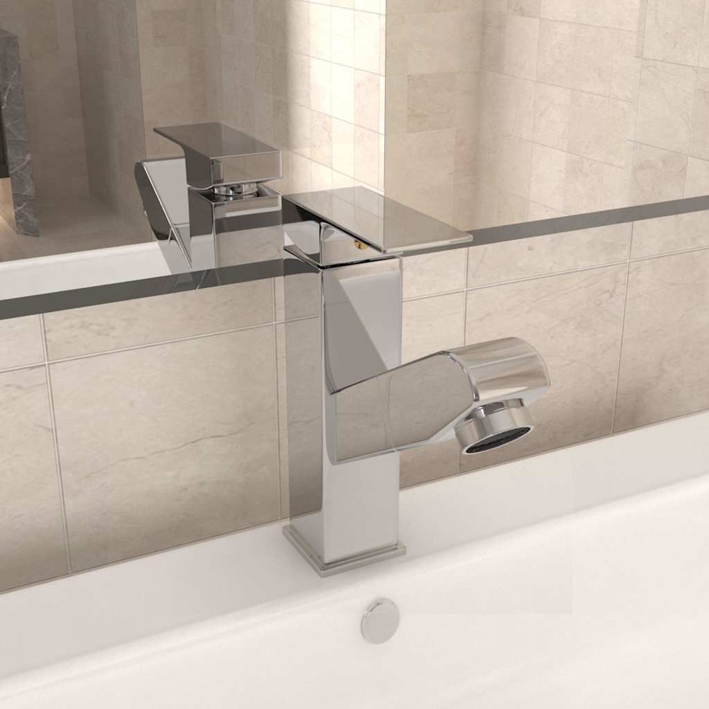 149075 vidaXL Bathroom Basin Faucet with Pull-out Function Chromed Finish 157x172 mm