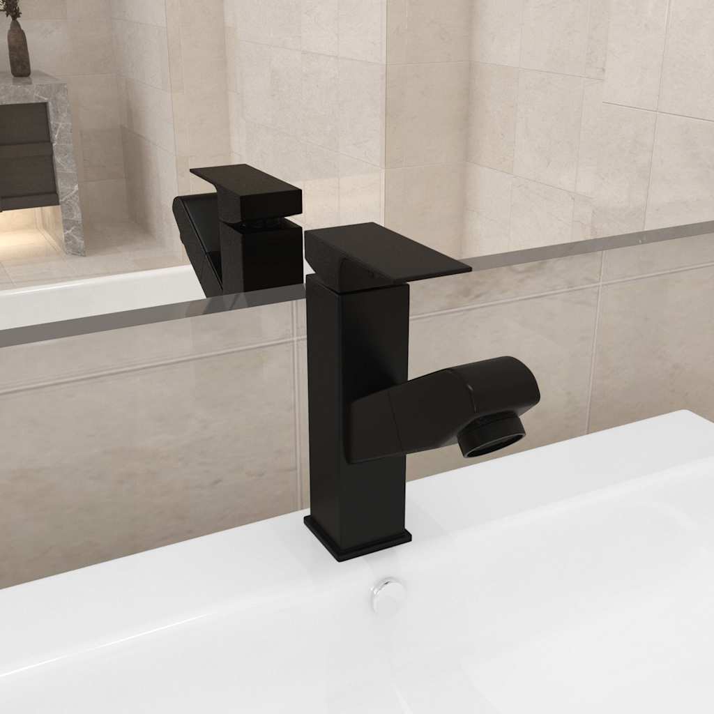 149076 vidaXL Bathroom Basin Faucet with Pull-out Function Black 157x172 mm
