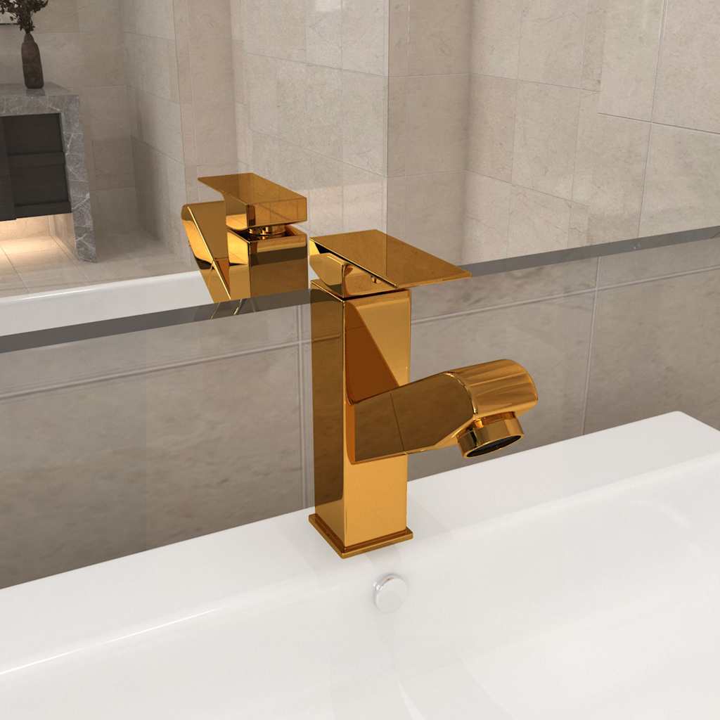 149077 vidaXL Bathroom Basin Faucet with Pull-out Function Gold 157x172 mm