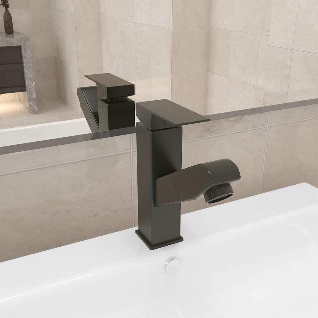 149078 vidaXL Bathroom Basin Faucet with Pull-out Function Grey 157x172 mm