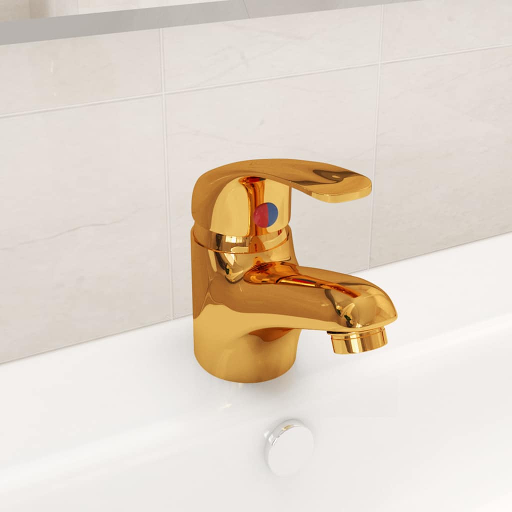 149081 vidaXL Basin Mixer Tap Gold 13x10 cm